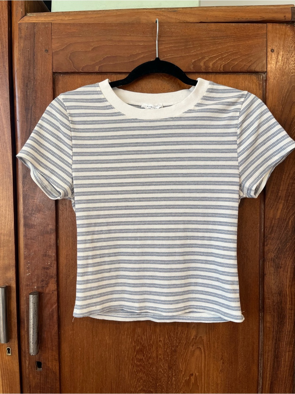 Striped Crew Neck Cropped Tee - Blue and White